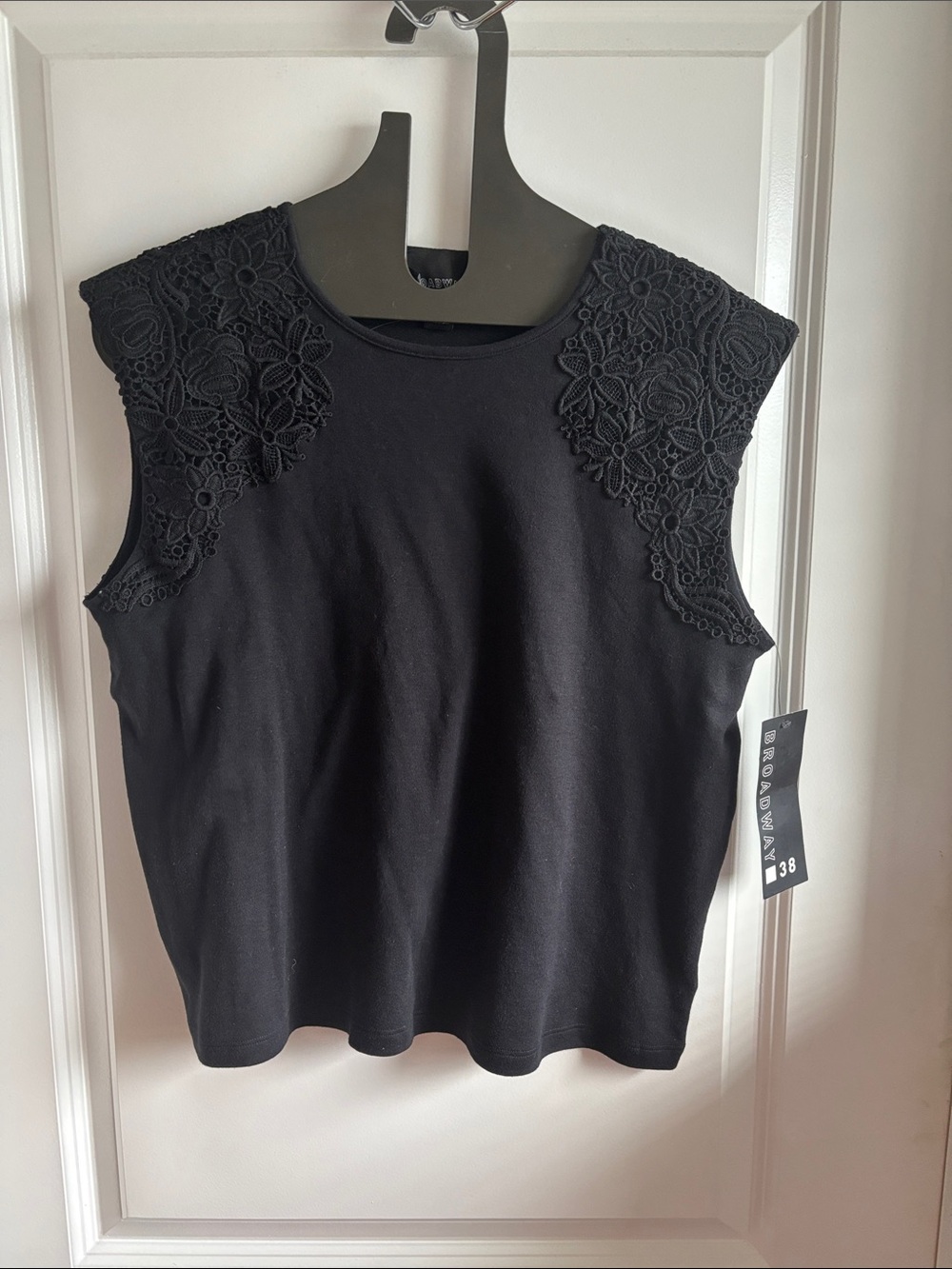 Black Lace-Shoulder Sleeveless Tank Top